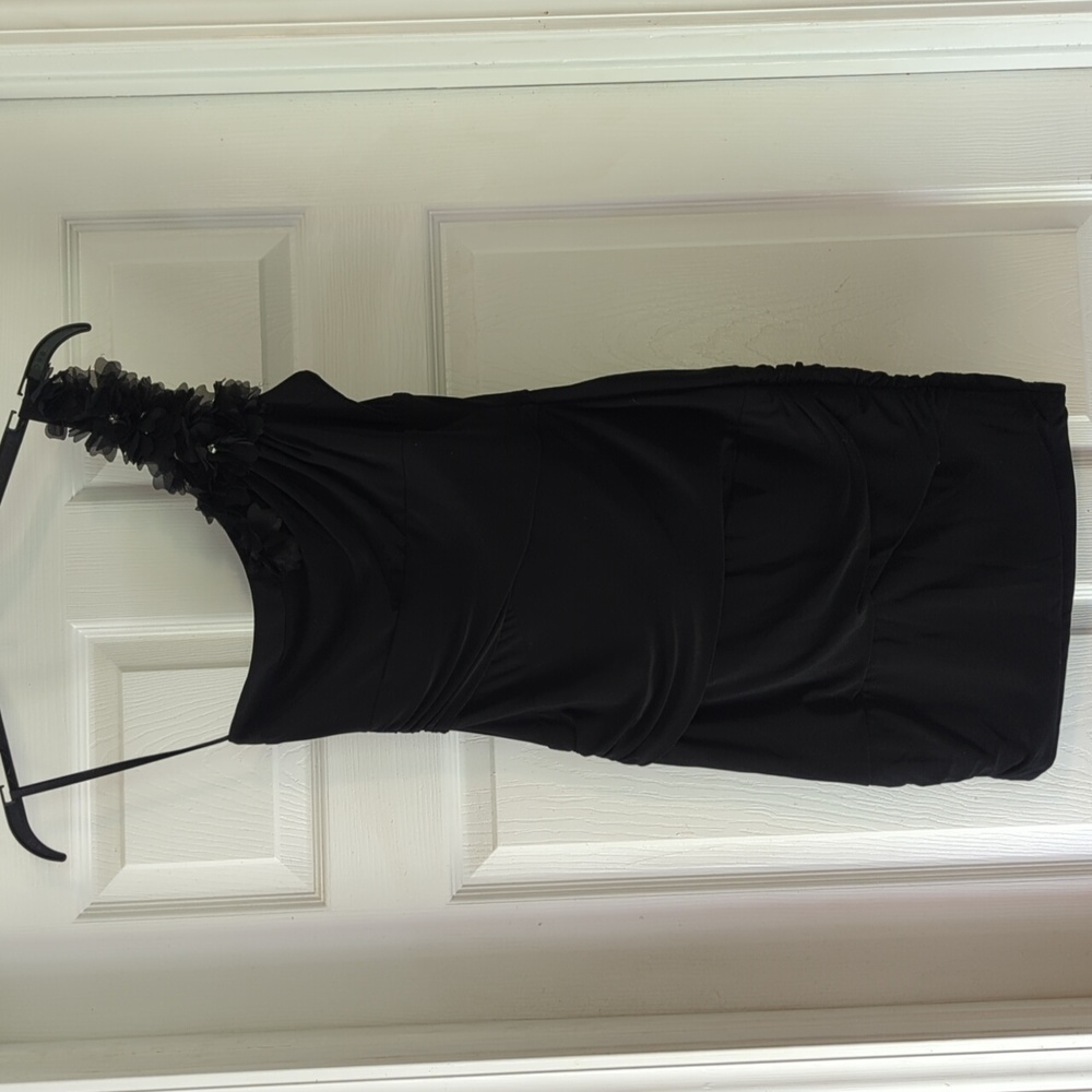 B. Darlin Black One Shoulder Floral Ruched Bodycon Cocktail Dress Size 5/6 606